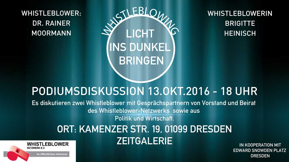 Podiumsdiskussion im Rahmen der austellung Whistleblowing - Licht ins Dunkel bringen